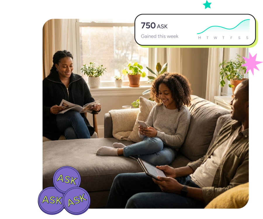 Family earning ASK Rewards together at home